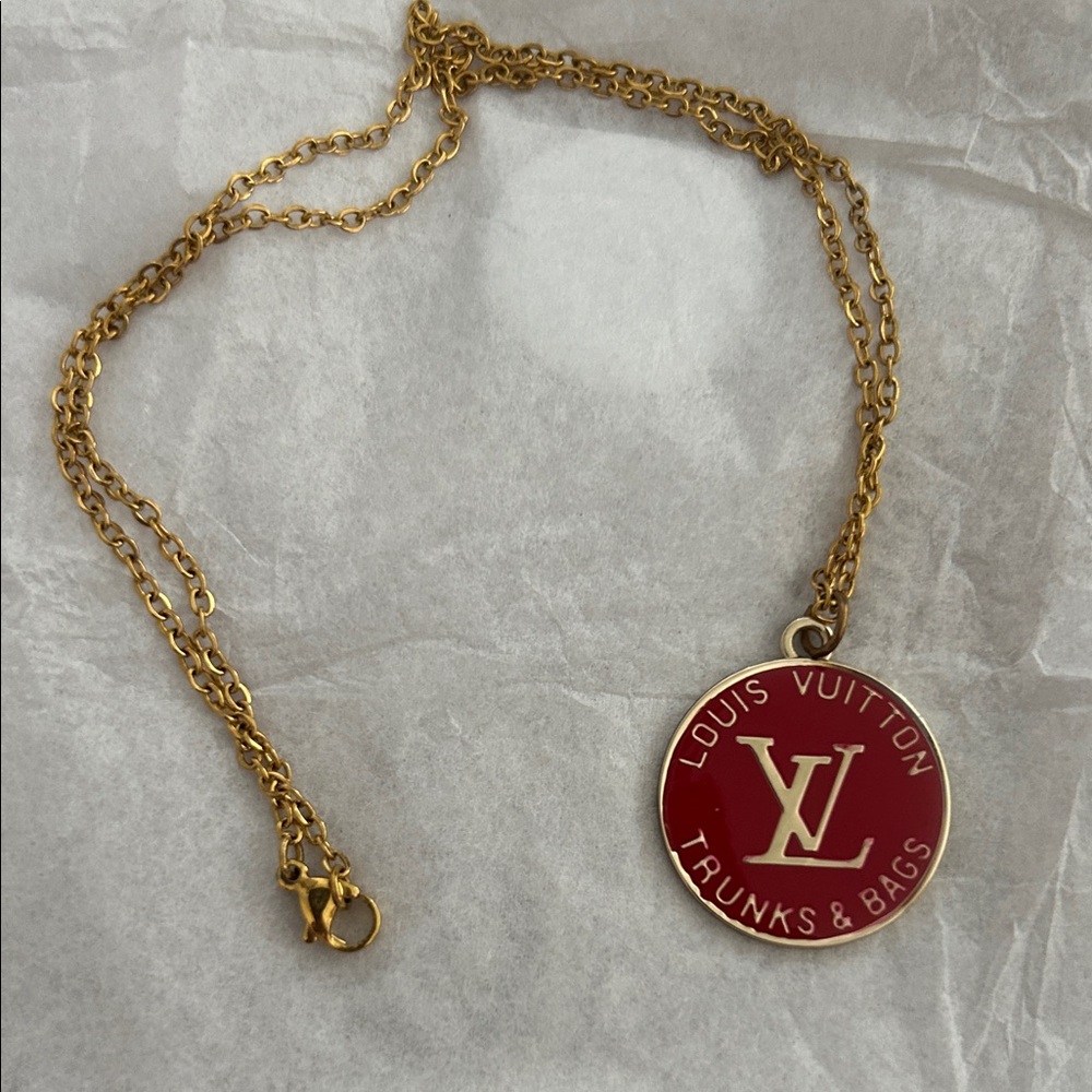 Louis Vuitton Red and Gold Logo Necklace
